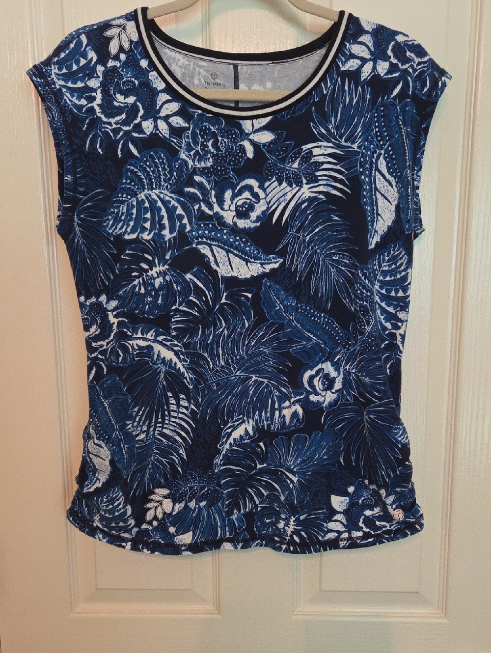 🚦3for$15🚦Talbots Cap Sleeve Blue White Floral Print Women's Tee